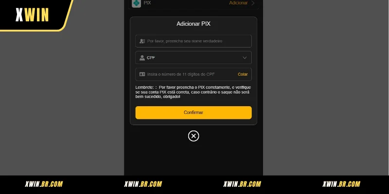 Preencha corretamente as informações da conta e da transação conforme solicitado